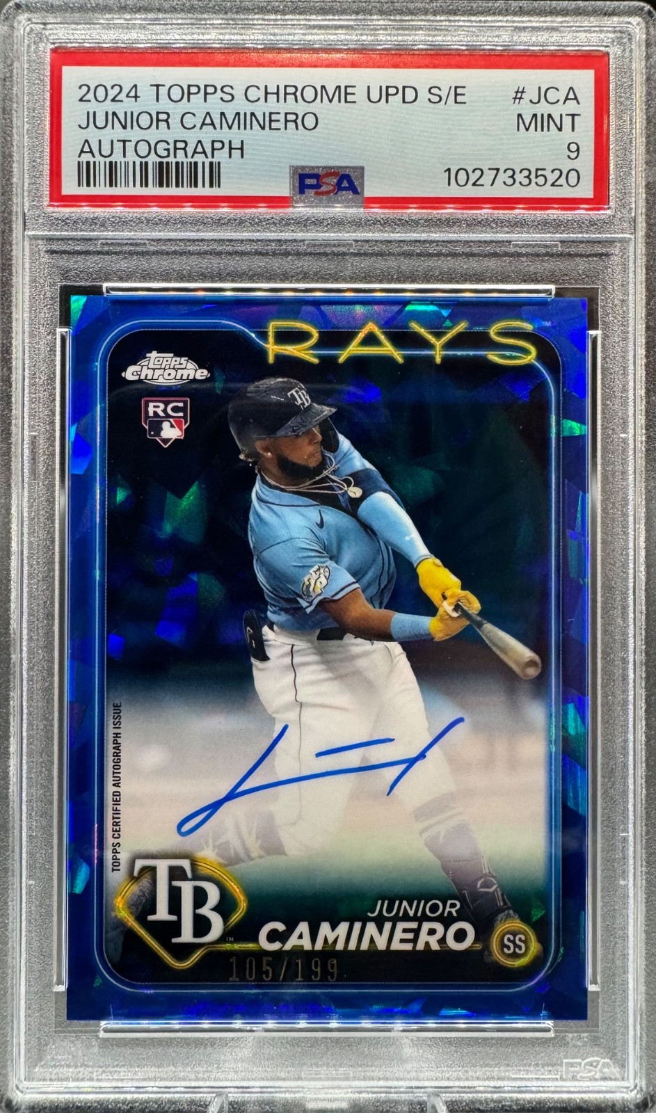 2024 Topps Chrome Update Sapphire Junior Caminero RC Auto /199 USA-JCA PSA 9