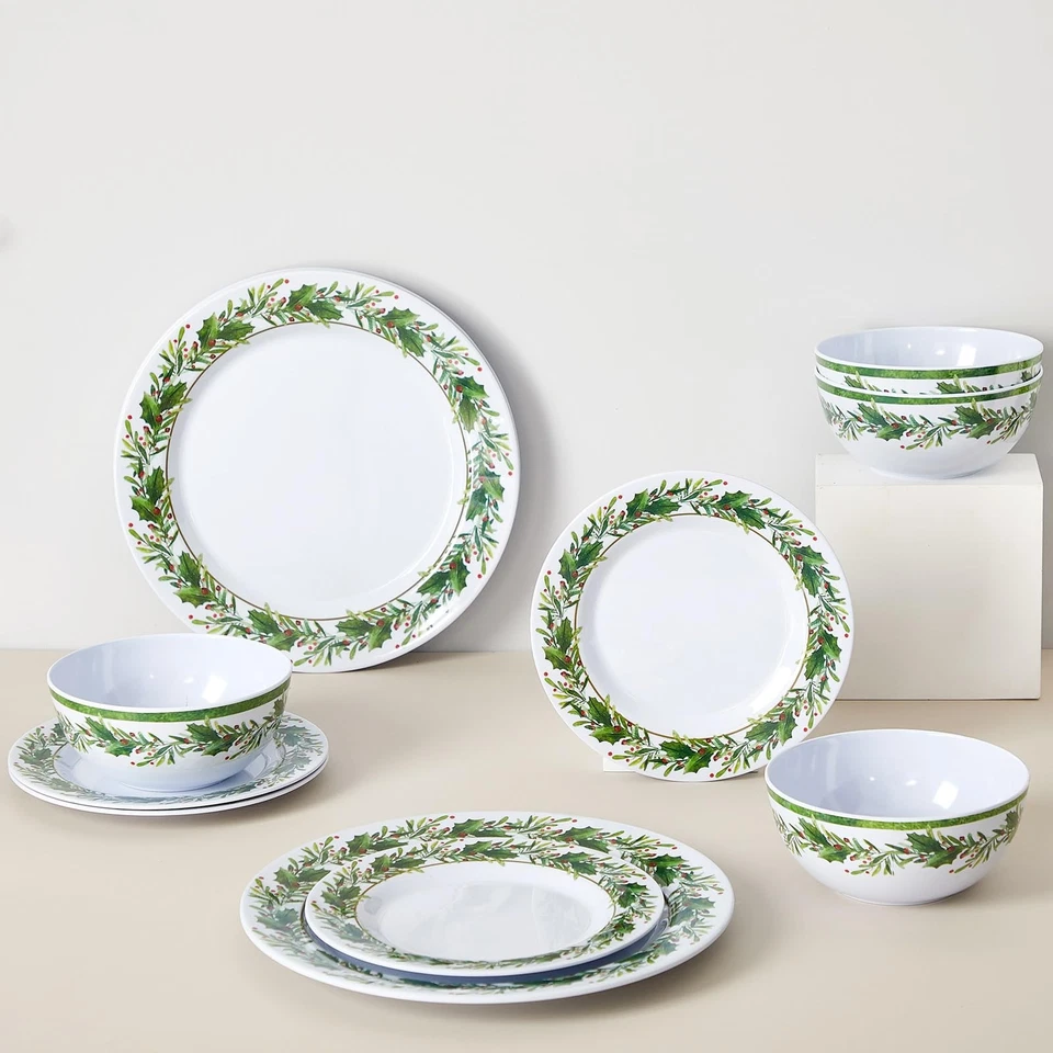 Juego de vajilla de melamina navideña de 12 piezas, 4 piezas 11 platos de cena 8 platos y... Foto 3 de 4