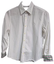 Ralph Lauren Sport Women's Shirt Sz 8 White W/Plaid Trim on Sleeves Button Down