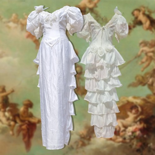 Vintage 80er Jahre weiß Großherzogin Bleistift Ballkleid Hochzeitskleid Größe 10