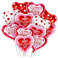 , Happy Valentine's Day Balloons Set - 12 Pack, Red, White & Pink Heart Shaped 