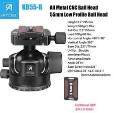 55mm Heavy Duty Tripod Head Black Low Profile Ball Head All Metal CNC Ball Head