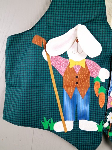Vintage Easter Vest Womens L/ XL Handmade Patchwork Spring Grannycore Bunny 80s - Picture 4 of 7