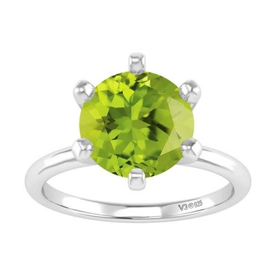 Solitär-Ehering 2 kt Rundschliff natürlicher Peridot 14 Karat Weißgold vergoldet 925
