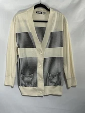 VTG GITANO Grandma Style Button Cardigan Sweatshirt Women Medium Stripe Cream