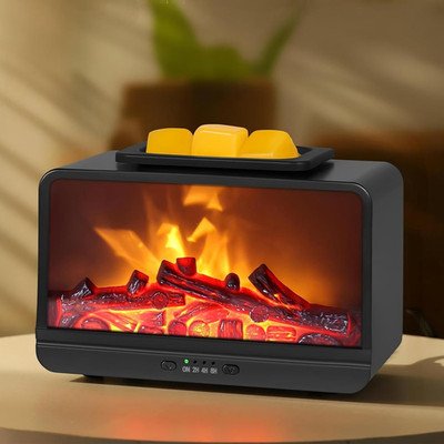 Flame Fireplace Wax Melt Warmer with Timer, PTC Heating, Black