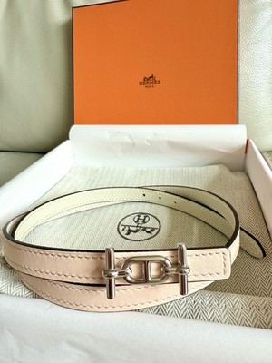 Hermes Belt ANCRE 13 MM Rose églantine/Craie - BUCKLE Silver  display picture 1