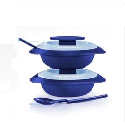 Tupperware Tokyo Dark Blue Plastic Sambal Dish 110ml X2 Sets With Spoon New