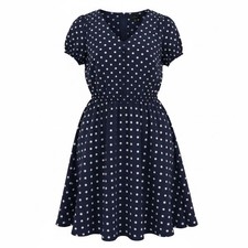 J. Crew Classy Lightweight Polka Dot Lined Short Sleeve Midi Dress 2 Navy Blue