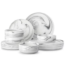 Plates and Bowls Sets, 12 Pieces Porcelain Dinnerware Sets Dishware Sets Chip...