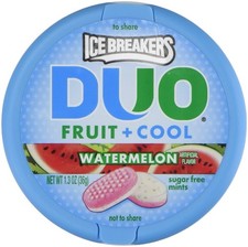 Ice Breakers Duo Sugar Free Watermelon Mints 8 Pack 1.3 Ounce Tins
