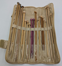 Vintage Wooden Knitting Needles Lot Mixed Sizes 11 PAIRS IN A CLOTH CASE