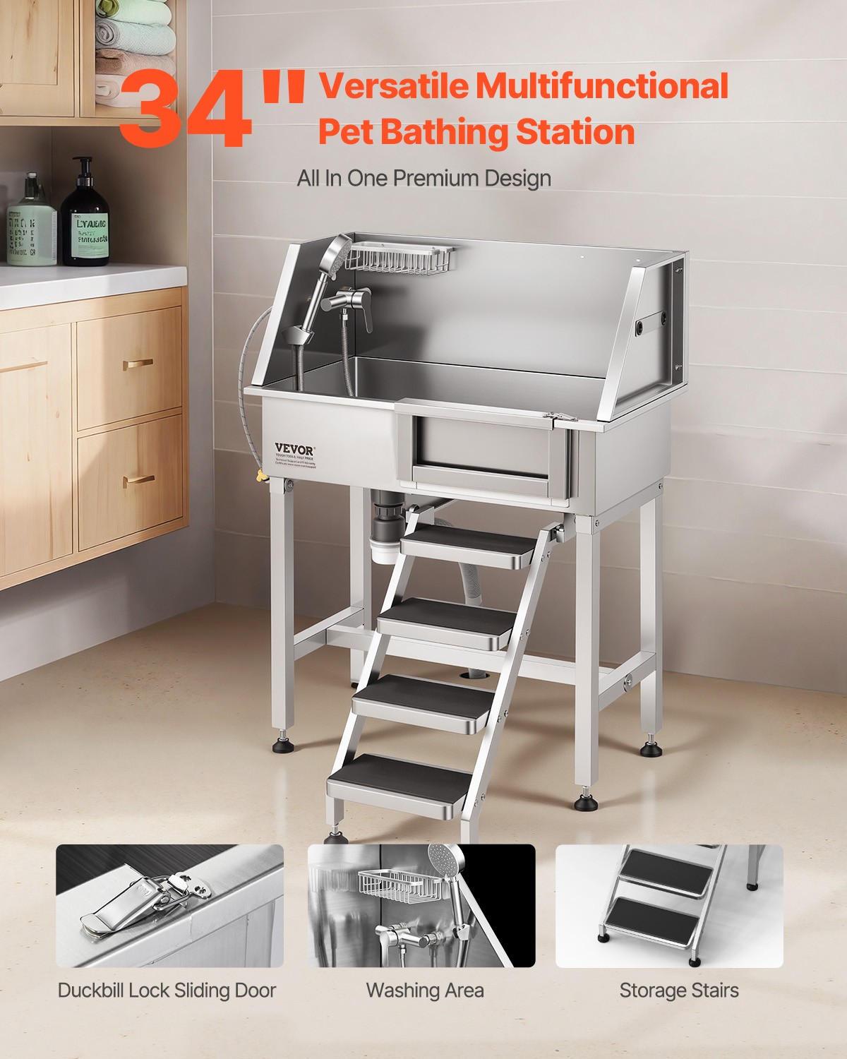 Baignoire Toilettage Chien VEVOR en Inox Anti Mal de Dos avec Porte Droite