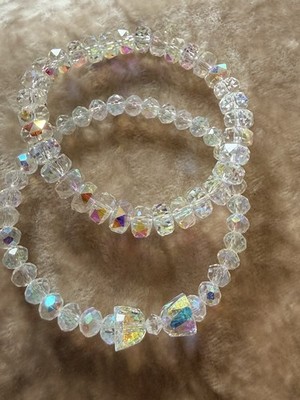 2er Set klare facettierte Kristallarmbänder mit Aurora Borealis Finish