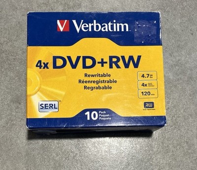 Verbatim 4x DVD + RW 4.7 GB Re-writable Compact Disk 10 packs NEW Sealed
