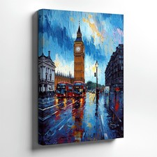 Wall Art London Big Ben Rainy Street Cityscape Red Buses Canvas Print Decor
