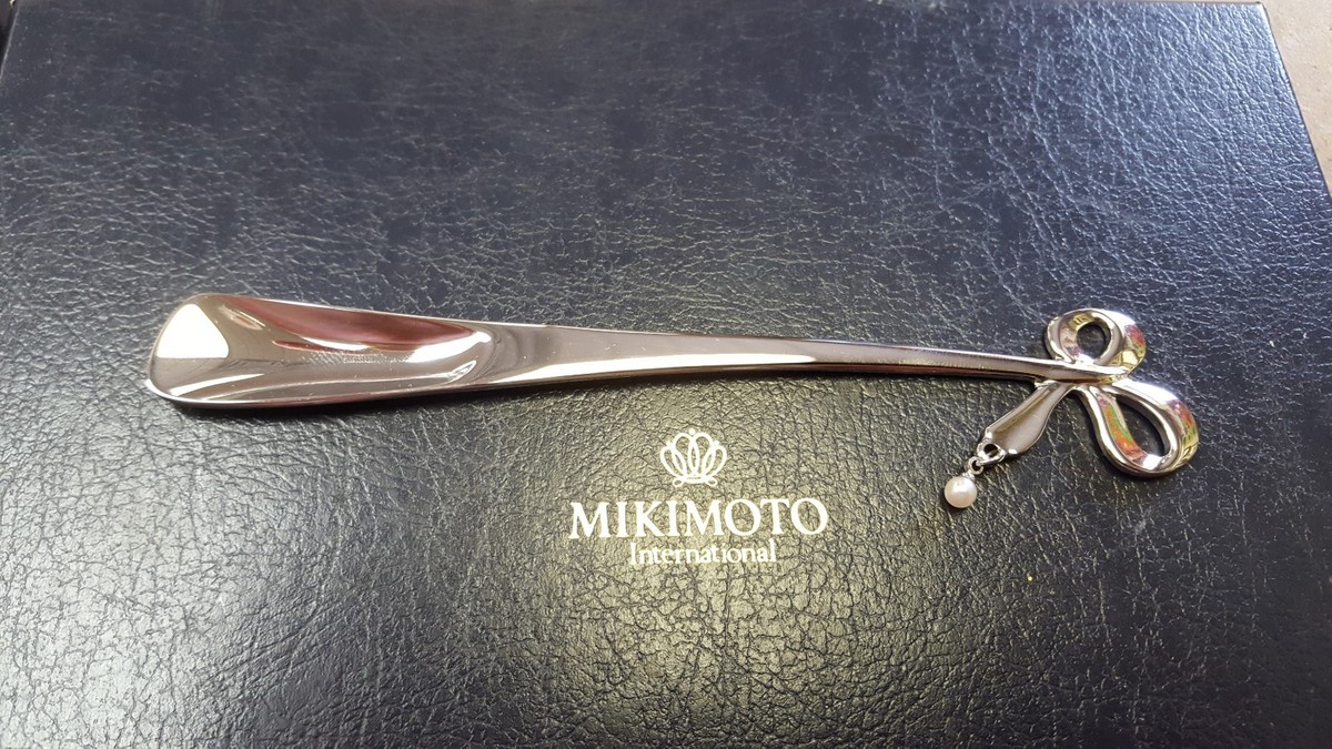 MIKIMOTO Pearl set of 5 spoons, dessert silver Ribbon motif