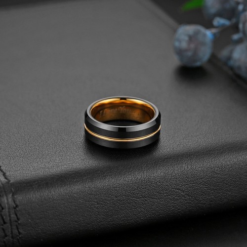 8 mm Wolframcarbid Gold Nut Ehering abgeschrägte Kanten I Love You Band - Bild 12 von 47