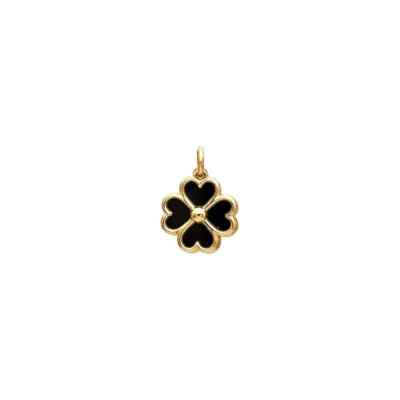 14K Gelbgold Onyx vierblättriges Kleeblatt Anhänger oder Halskette