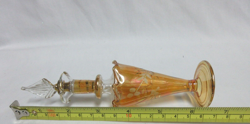 Bottiglia profumo vintage egiziana soffiata a mano giallo floreale vetro inciso bordo oro - Foto 5 di 5
