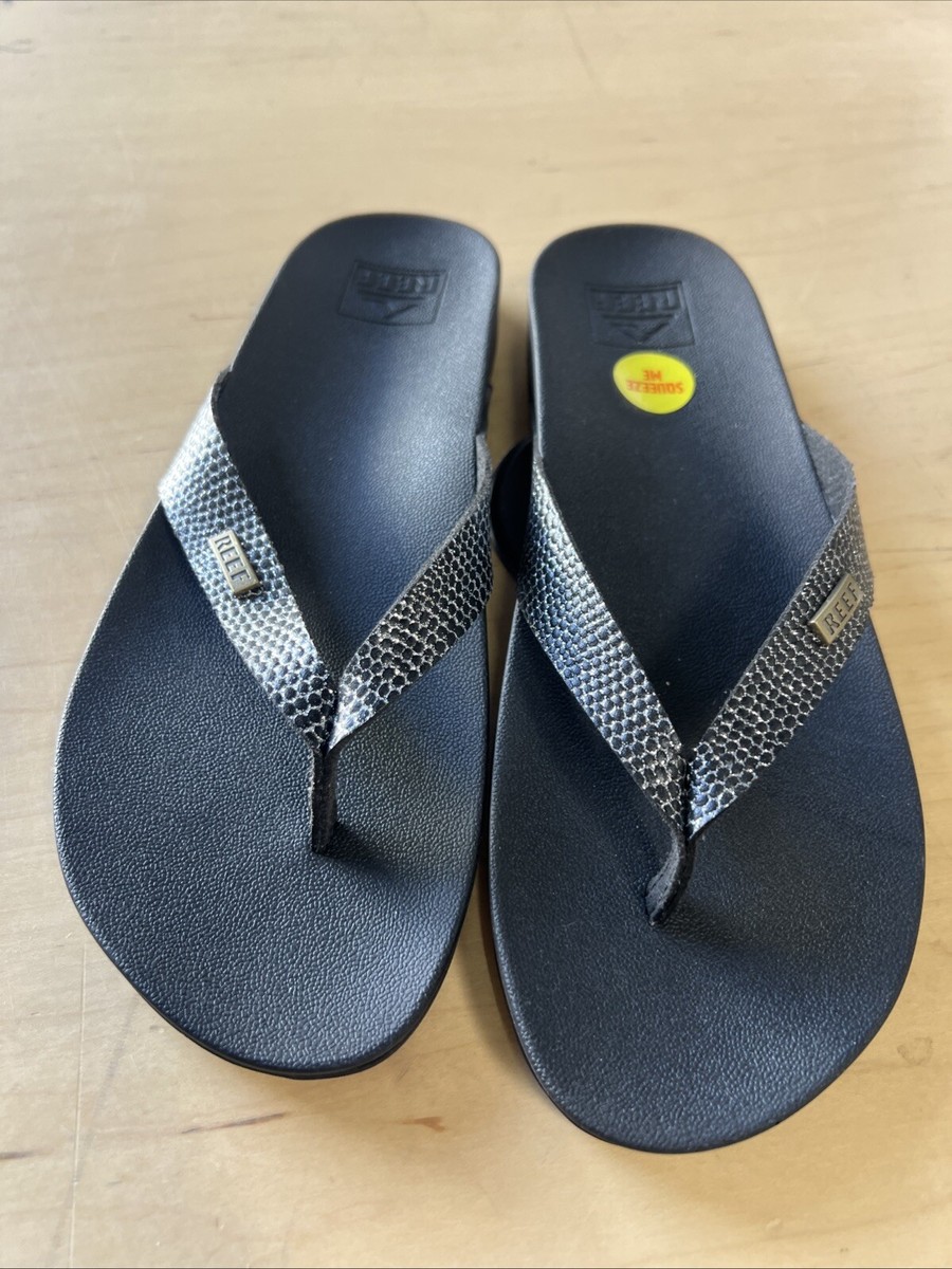 Print Reef Leather Flip Flops Reef Women's Cushion Court Faux