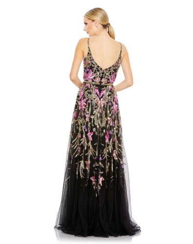 Mac Duggal 5671 V-Ausschnitt Pailletten Blumenriemen Kleid Gr. 10 (698 $) schwarzMulti - Bild 2 von 2