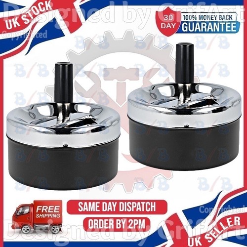2 SPINNING ASH TRAY PUSH DOWN ROTATING METAL NO MESS CIGARETTE SMOKE ASHTRAY - Picture 8 of 9