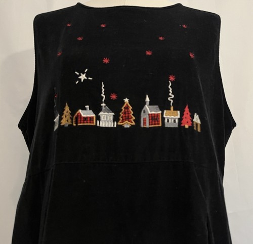 Vtg Long Jumper Dress Christmas Holiday Black Cotton Corduroy Modest Size Large
