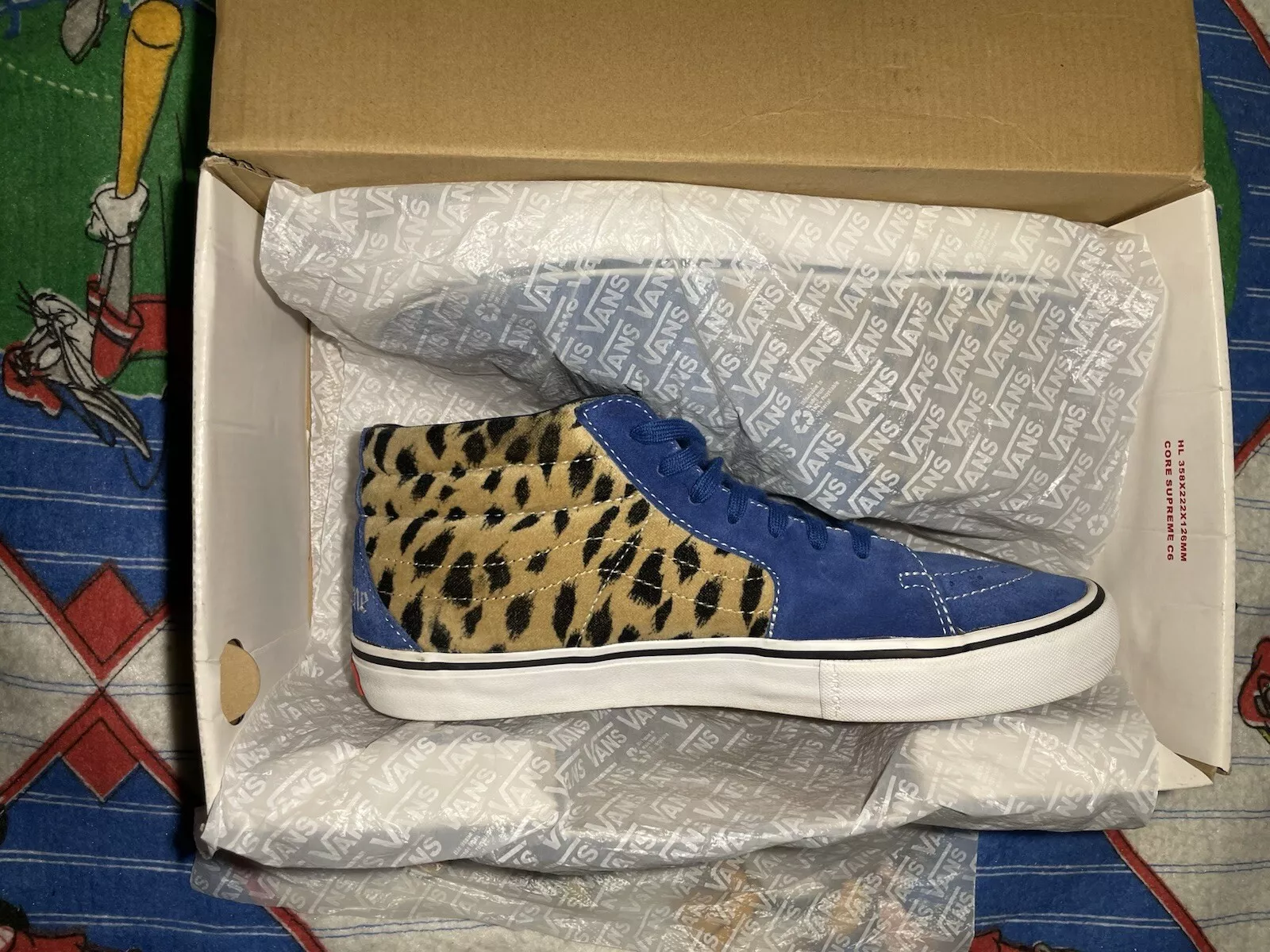 Velours guépard Supreme Vans taille 11,5 bleu royal Sk8 Mid Pro