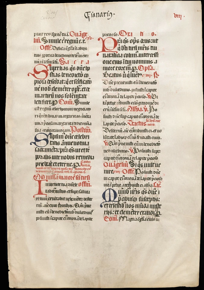 Medieval Manuscript Leaf Folio Size Parchment 10x14" Red Blue Black Circa 1400 - Image 3 of 3