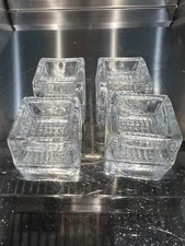 antique Square Clear Glass Waffle Design Salt Cellars (4)