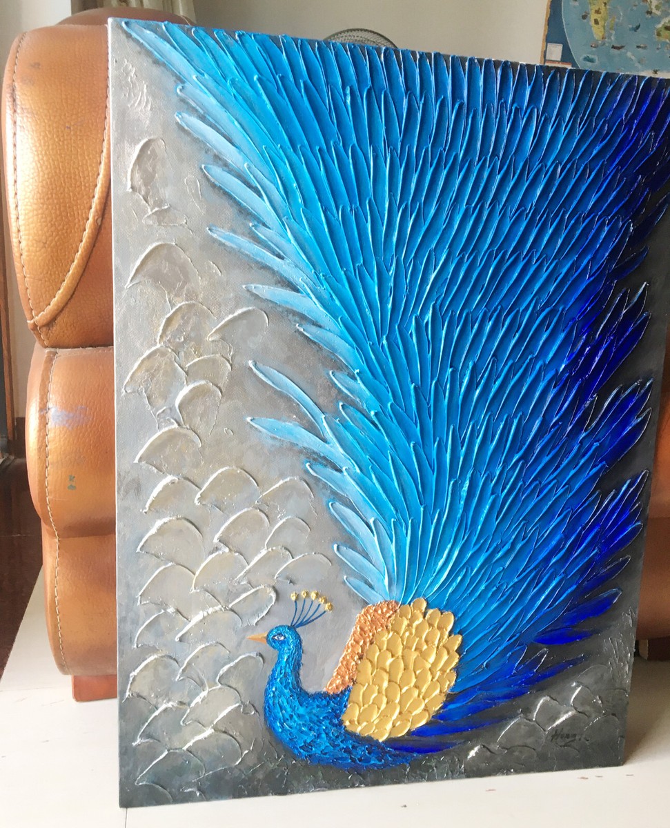 Original oil painting,Peacock painting,heavy texture,Framed Original oil painting,Peacock painting,heavy texture,Framed