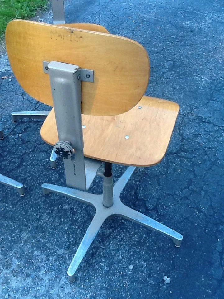 3 taburetes de madera/metal Garrett Tubular Products 1984 de colección - asiento ajustable 360 - muy buenos Foto 2 de 4