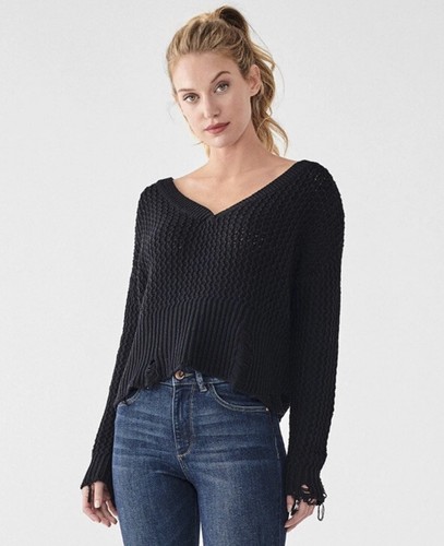 V Neck Ripped Distressed Sweater 