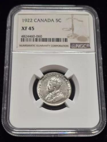 1922 Canada 5 Cents NGC XF45 (Z-0690)