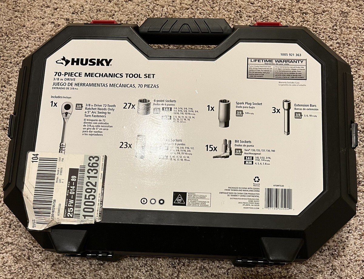 Husky Mechanics Tool Set 3/8 Inch Drive Chrome Alloy Steel Ratchet