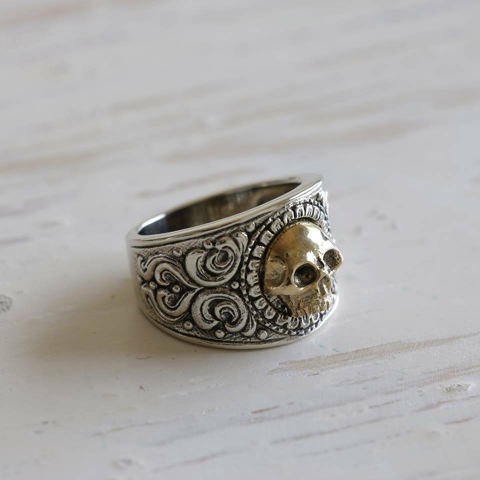 ARGENTGLEAMsilver925 × Brass skull Ring Screamer Skull Ring | 925 Silver + Brass – Vector Gems