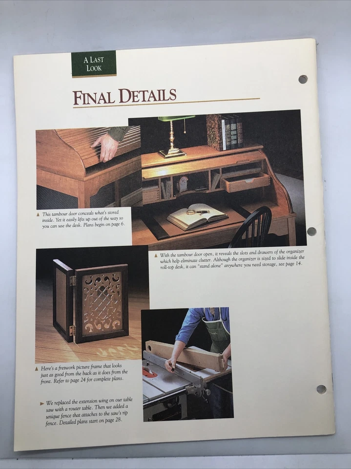 Woodsmith 103 Feb 1996 Roll Top Desk Fretwork Picture Frame Desk Organizer - Image 4 of 4