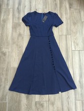 Womens Elegant 40's 60's Swing Cocktail Fit Flair Midi Mid Dress XS Dark Blue