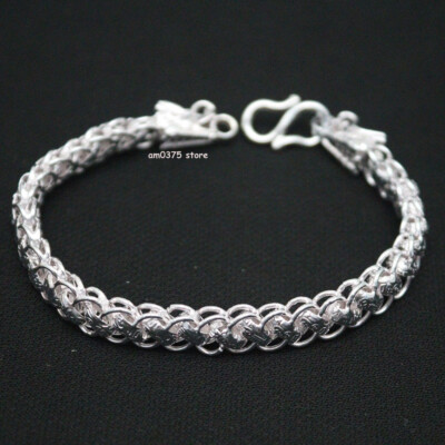 Pure 999 Fine Silver Bracelet Women Men 9mm Dragon Head Curb Link
