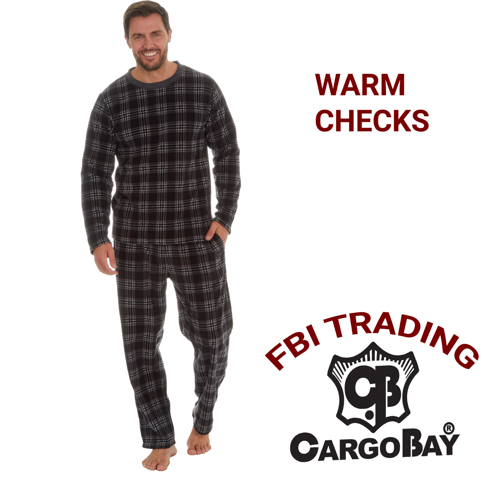 Mens Fleece Pyjamas Sets long sleeve winter warm pjs eBay