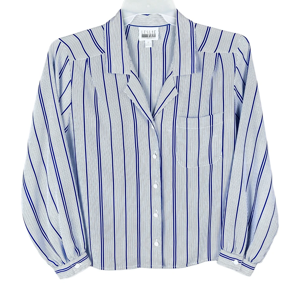 Blusa Top Leslie Fay Petite Haberdashery Abotonada a Rayas Para Mujer 12P Poliéster Foto 2 de 4