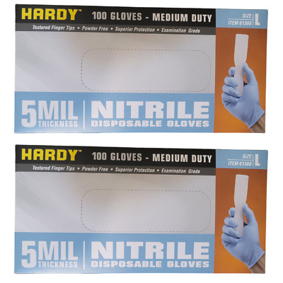 HARDY 5 mil Nitrile Powder-Free Gloves   100 Pc. Large   2 Boxes