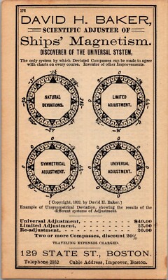 David H. Baker Ships' Magnetism universal System  1894 Boston Almanac Ad