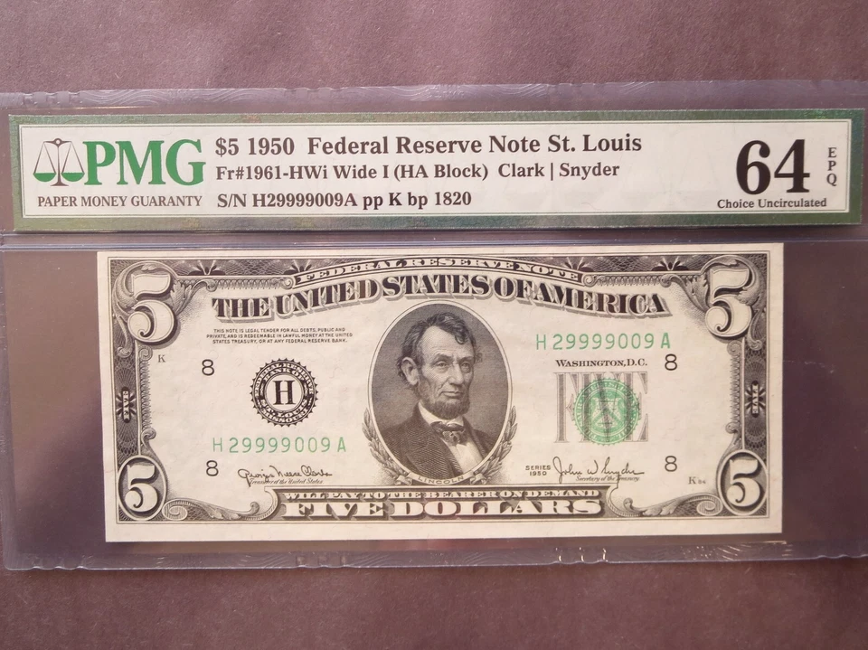 $5 1950 federal reserve note GRADED 27-072 - Image 2 of 3