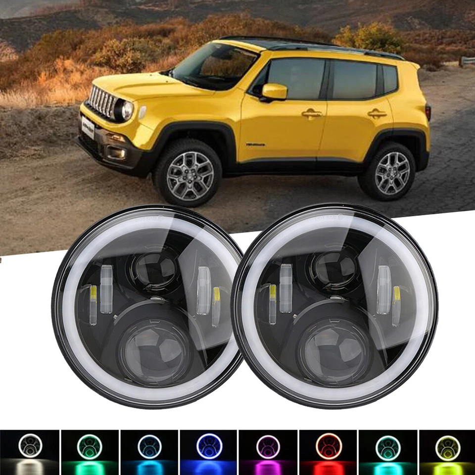 Paar 7 Zoll Led Scheinwerfer Mit RGB Halo Winkel Augen Für Jeep Wrangler JK - Bild 3 von 4