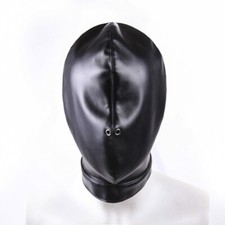 Black PU Leather Head Hood Blindfold Bondage Gimp Restraints Harness Headgear
