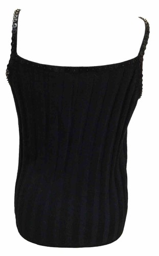 BLACK Sequinned Strappy Wool Mix Cami Top U.K. 14 - Picture 3 of 5