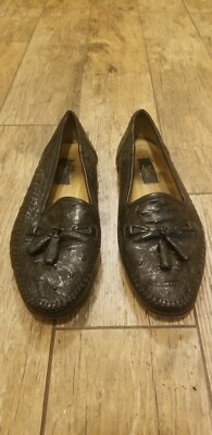 Zelli Genuine Italian Ostrich Leather Tassel Black Loafer Slip On Shoes 9.5 Zelli Kalahari Ostrich Leg Nappa Tassel Loafers Black Mens  main image 3