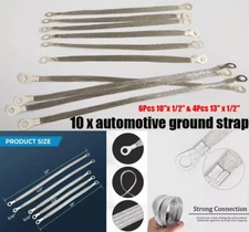 Automotive Ground Strap Kit Universal Flat Braided 6Pcs 10"x 1/2" 4Pcs 13"x 1/2"